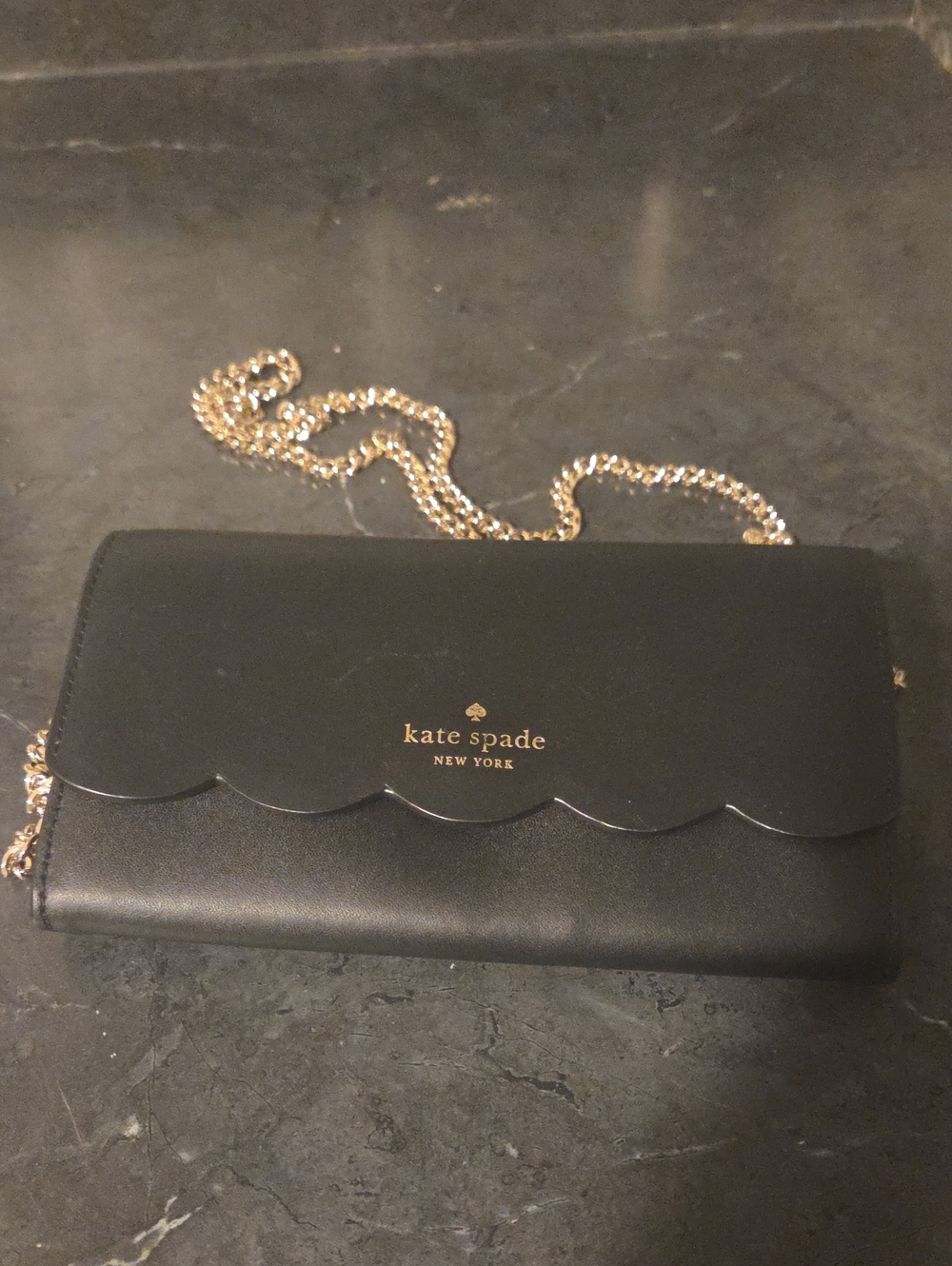 kate spade Black Scallop-Edge Chain Crossbody with Gold Hardware